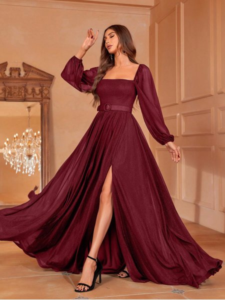 Vestido Marsala Vestidos Manga Comprida Cerimonia Vestido De