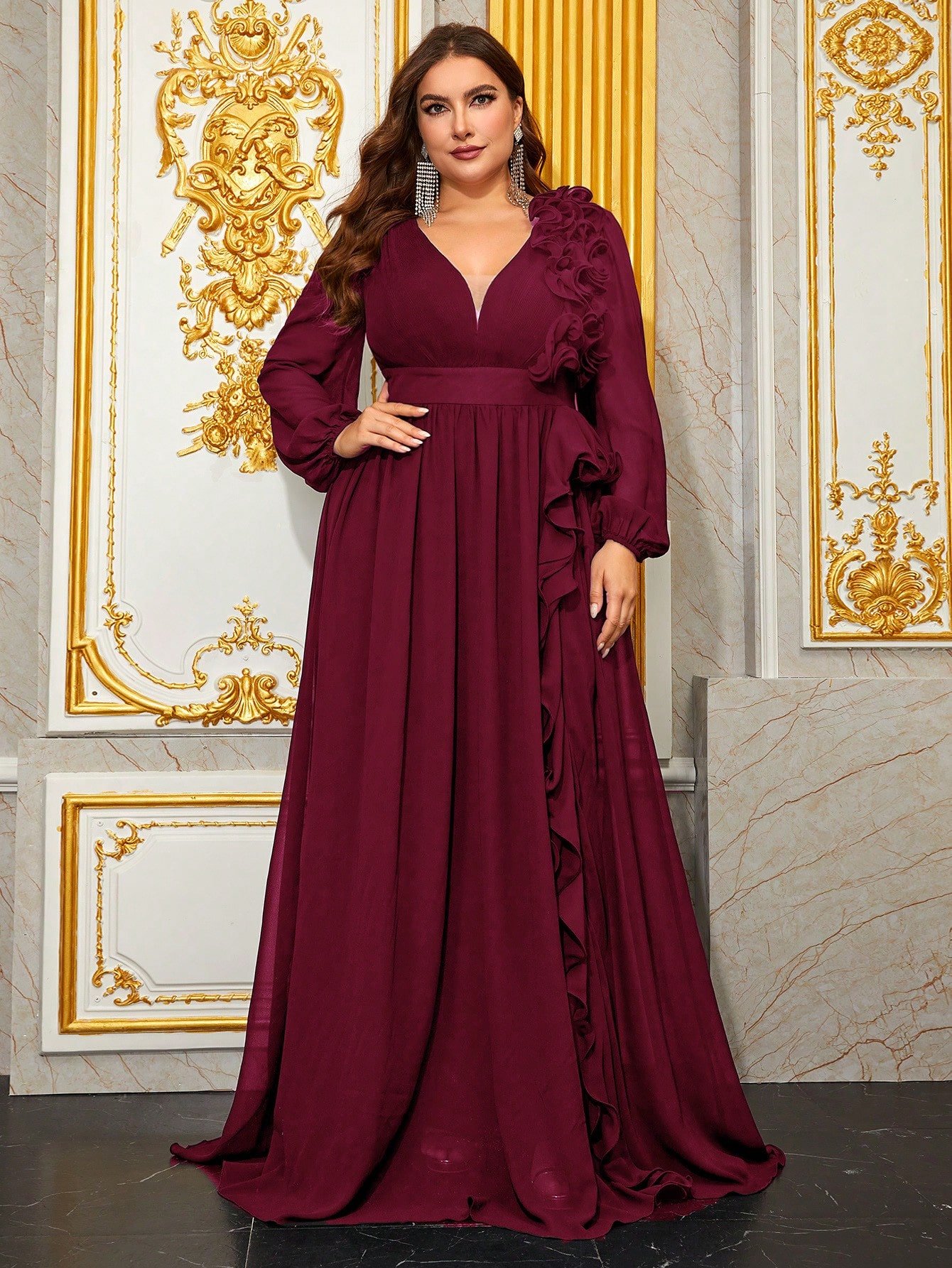 Vermelho Marsala Plus Size Vestido Madrinha Marsala Vestido