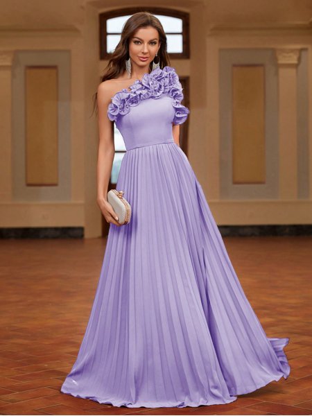 Vestido Longo de Festa Plissado com Flores Saphira Dress Moda