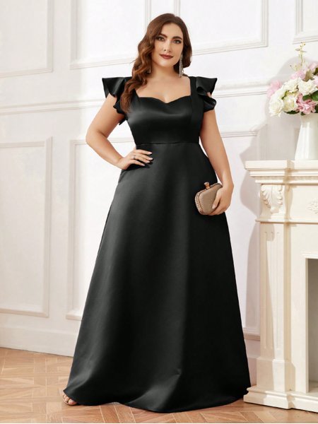 Plus Size Vestido Preto Decotado Longo Decote Vestido Tubinho