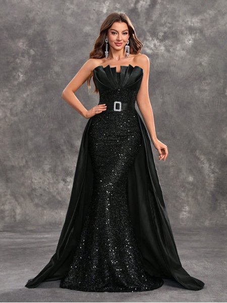 Vestido de Festa com Capa Super Luxo Poseidon Saphira Dress