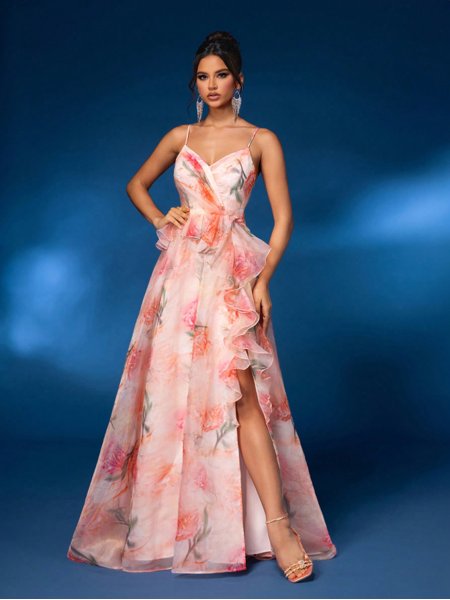 Vestido Festa Vestido Longo De Tule Estampado Vestido Festa Floral