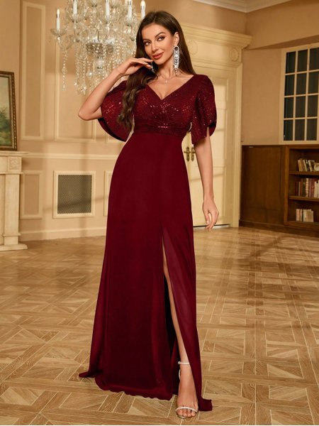 Vestido Longo Chiffon Com Patchwork De Lantejoulas Saphira Dress