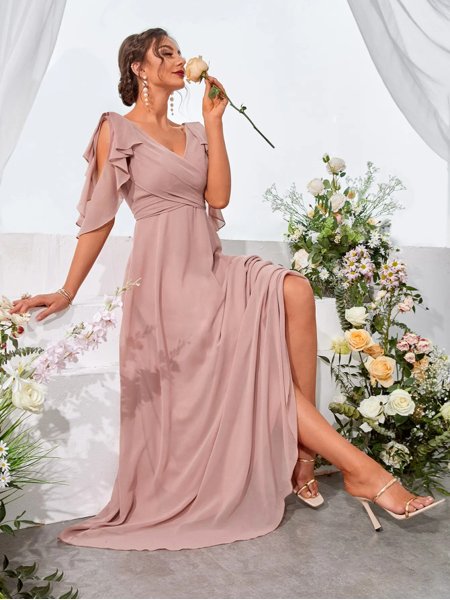 Vestido Longo Festa Manga Borboleta Saphira Dress Moda Festa