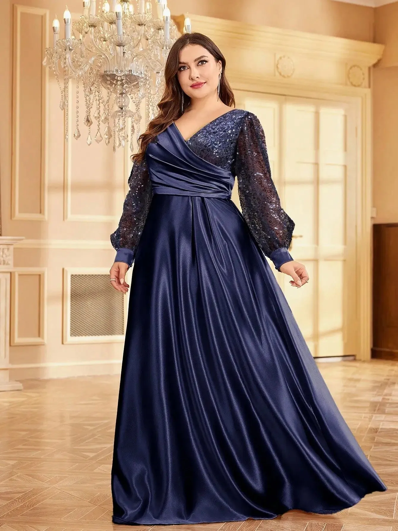 Azul Marinho Vestido Para Formatura Plus Plus Size Vestido De