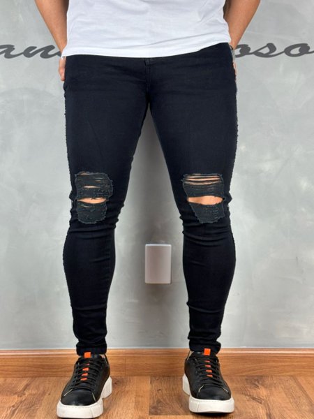Calça Preta Masculina Rasgado No Joelho Calça Masculina Preta