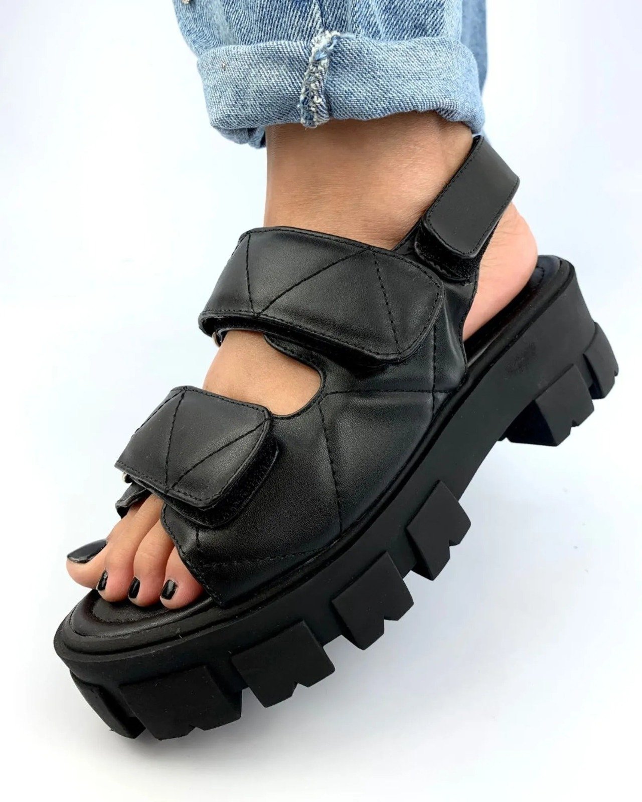 Tratorada Preta Sandalia Tratorada Atacado Sandália Flatform