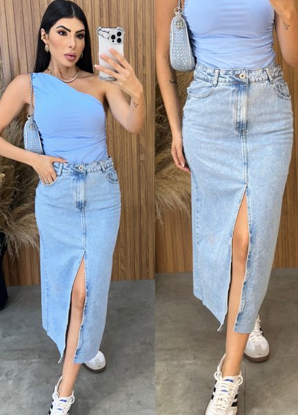 Usar Saia Midi Saia De Jeans Longa Saia Jeans Longa Combina Com