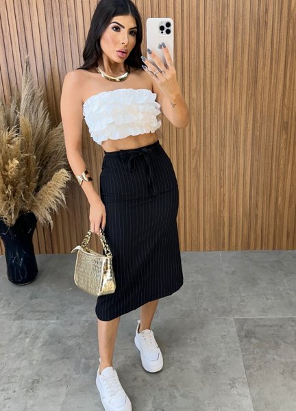 Saia Midi Risca de Giz Preta - Main Image