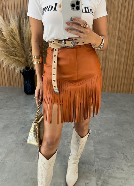 Saia Longa Saia De Franja Marrom SAIA FRANJA MAGELAN MARROM HAND LACE