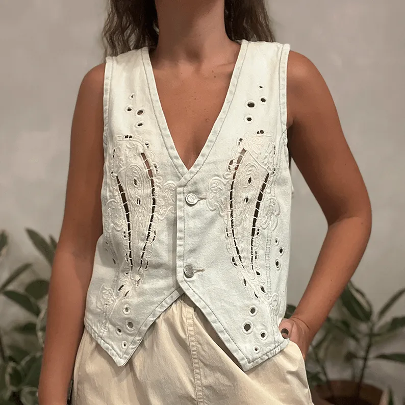 Colete Jeans Bordado Farm