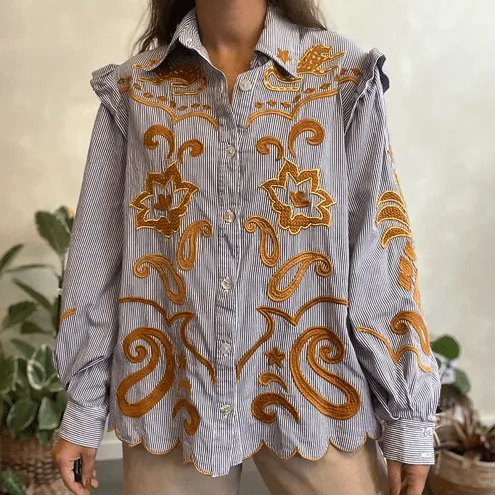 Camisa Listrada Bordada Farm