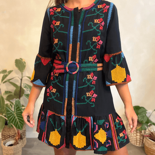 Vestido Bordado Cinto Farm Global
