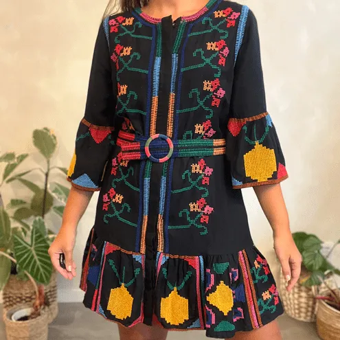 Vestido Bordado Cinto Farm Global