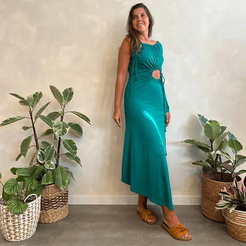 Vestido Liso Recorte Farm Global P Aqua