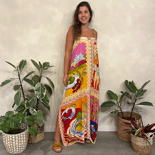 Vestido Lenço Mesa Fresca Farm