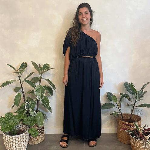 Vestido Cetim Ombro Farm Global