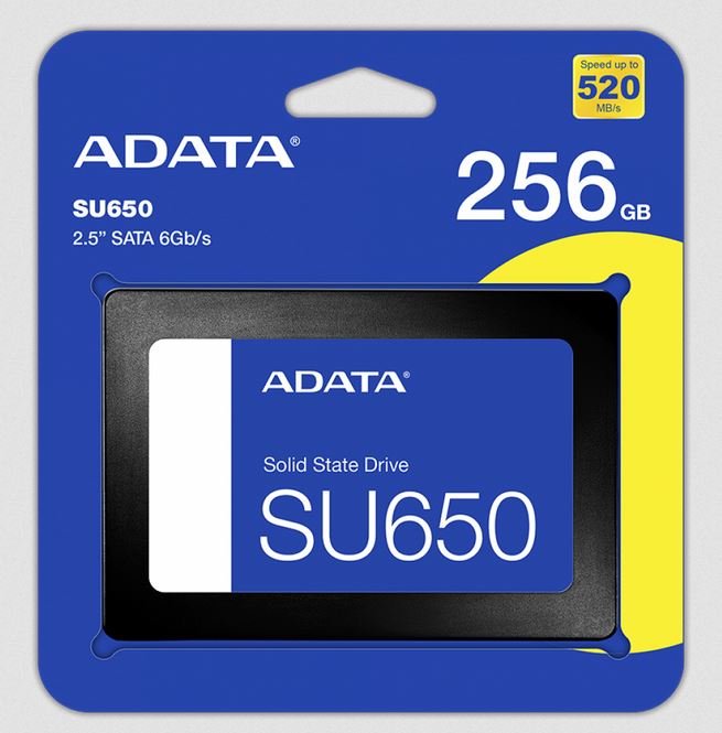 SSD Adata SU650 256GB, Sata III, Leitura 520MBs e Gravação 450MBs