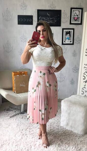 Saia Midi Plissada Floral SAIA MIDI PLISSADA FLORAL MARROM Camila