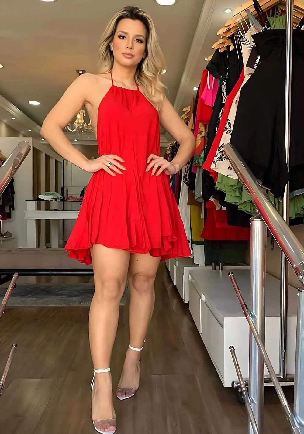 Vestido fashion frente unica vermelho