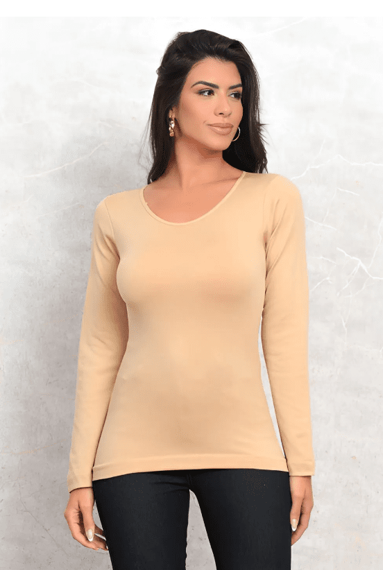 Blusa Térmica Frio Segunda Pele Manga Longa Forro Peluciado Nude