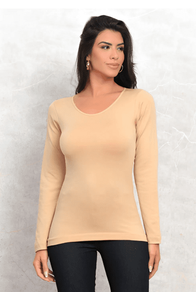Blusa Térmica Frio Segunda Pele Manga Longa Forro Peluciado Nude
