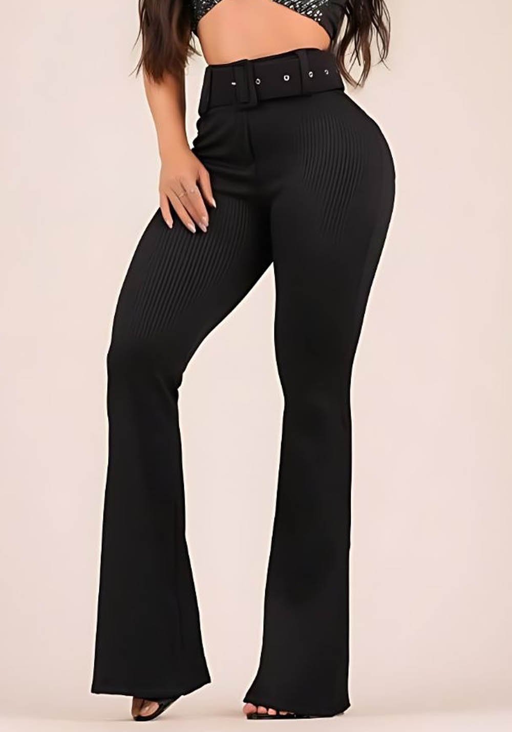 Calça Legging CalÃ§a Flare Preta Lycra Calça Legging Canelada Com - Main Image