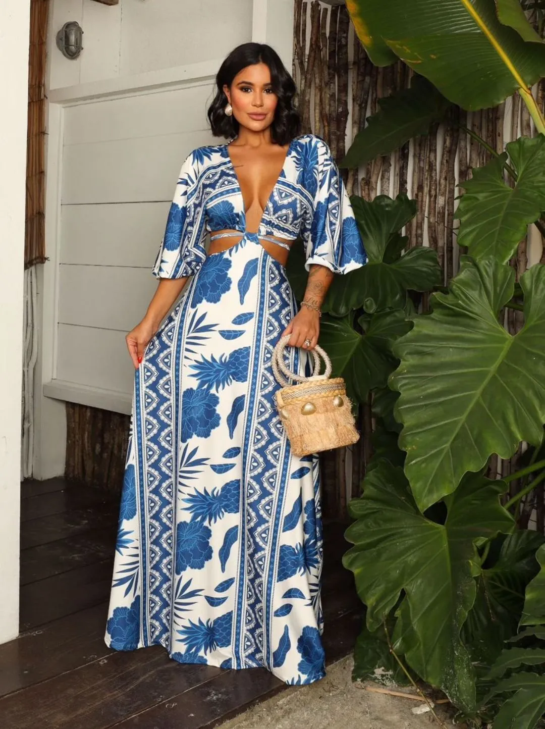 Verao Vestido Longo Estampado Vestido Viscose Vestidos Para O - Main Image