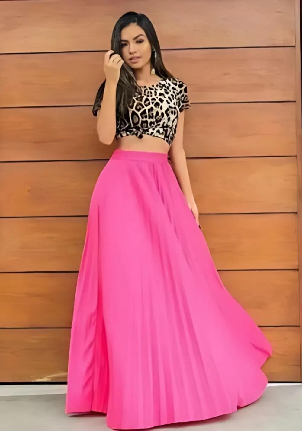 Usar Saia Longa Saia Plissada Midi Florida Look Saia Plissada Saia