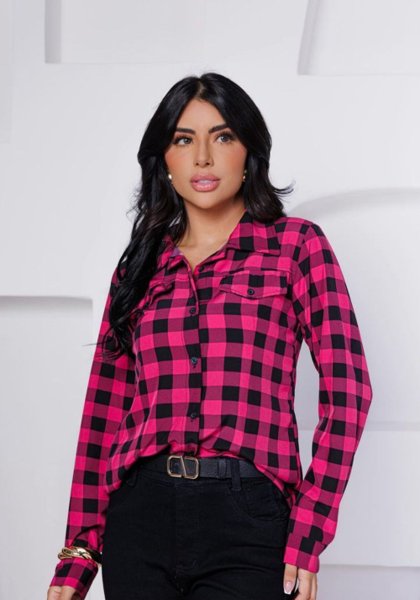 Camisa Xadrez Manga Longa Rosa Victoria's Fashion Store