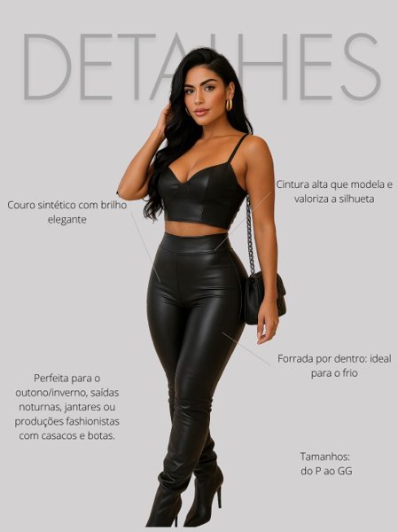 Calça Legging Couro Eco Forrada Preta P ao GG Victoria's Fashion