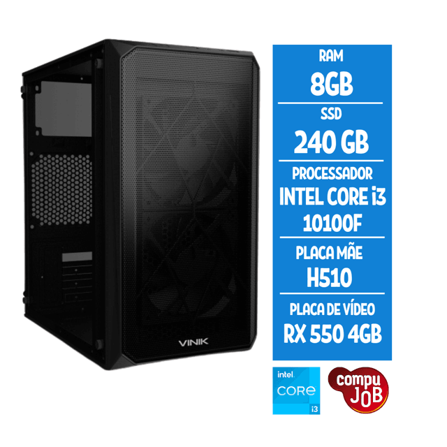 DESKTOP GAMER FOCUS INTEL CORE I3-10100F / 8GB / 240GB / H510 / RX 550 ...
