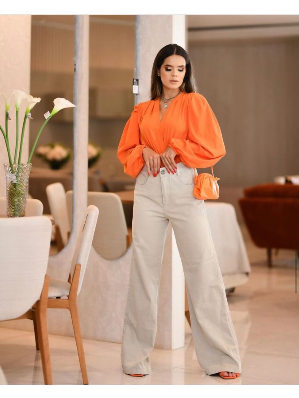 Calca Wide Leg Bege | Flávia Lima Store