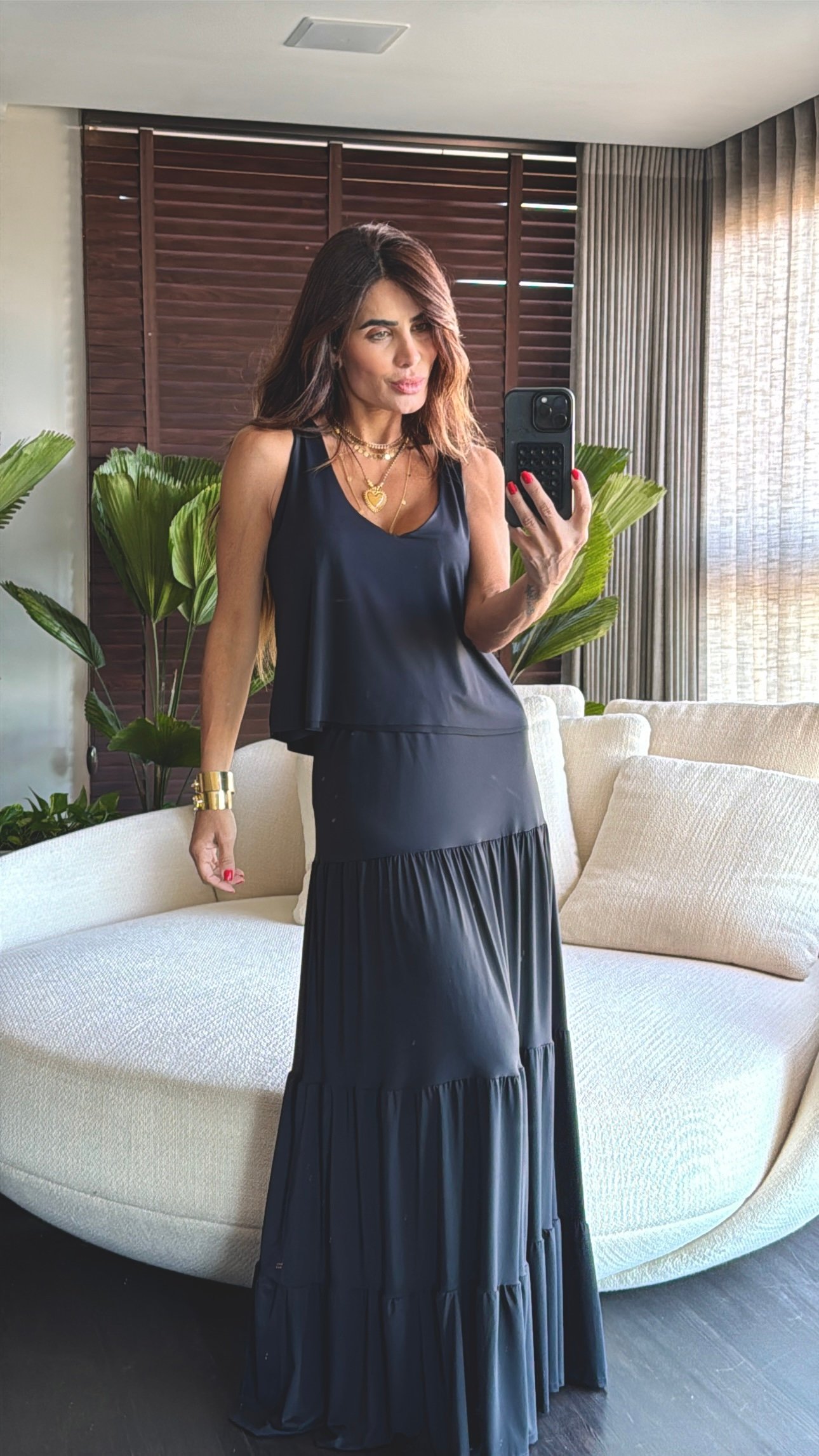 Saia Longa Malha Fria Conjunto Regata E Saia Em Malha Fria