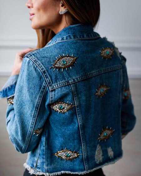 Jaqueta Bordada Olhos Gregos Dourados