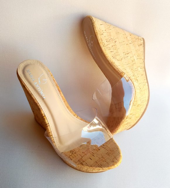 Tamanco Anabela Cortiça Transparente Maria Antônia Calçados