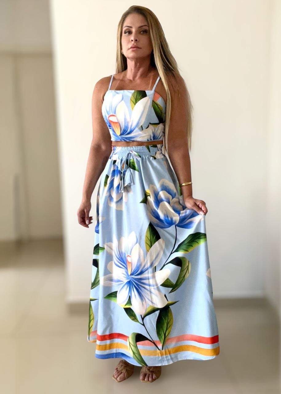 Blusa Saia Longa Viscose Estampada Conjunto Saia Longa Saia De