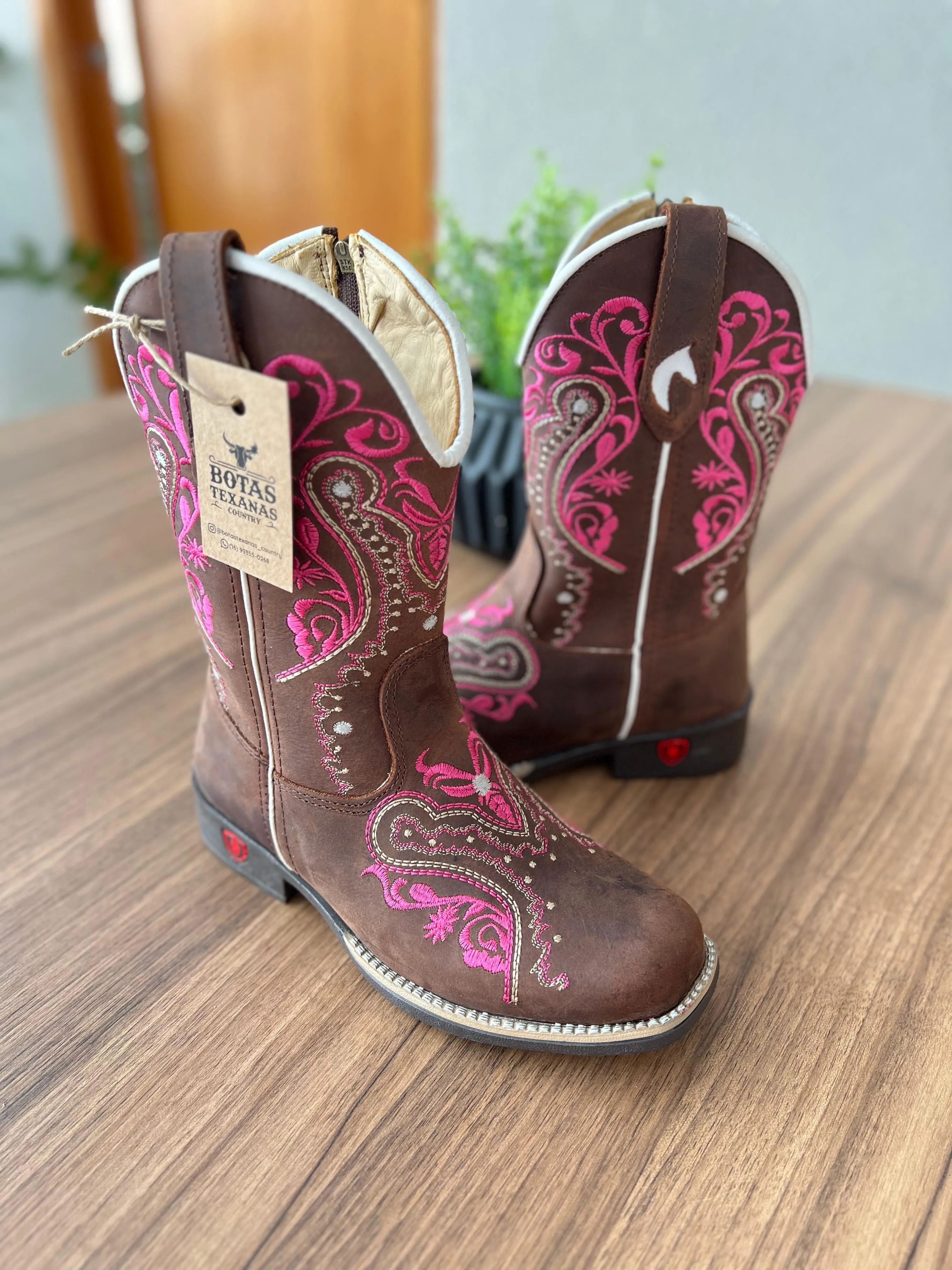 Bico Quadrado Bota Cowboy Infantil Feminina Botina Bota Texana