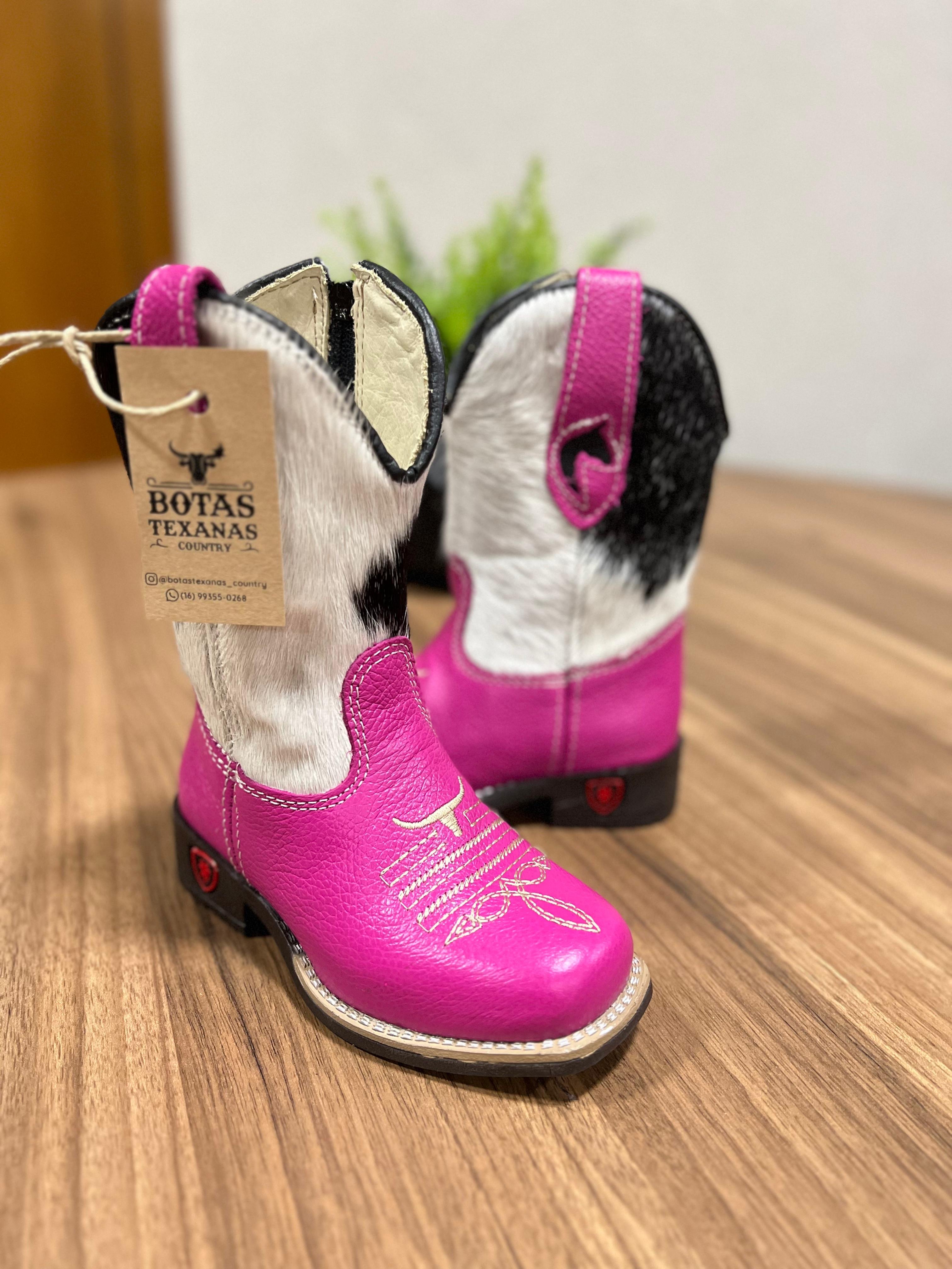 Texana Melissa Infantil - Couro Holandês e Floatter Rosa/Bordado Bege