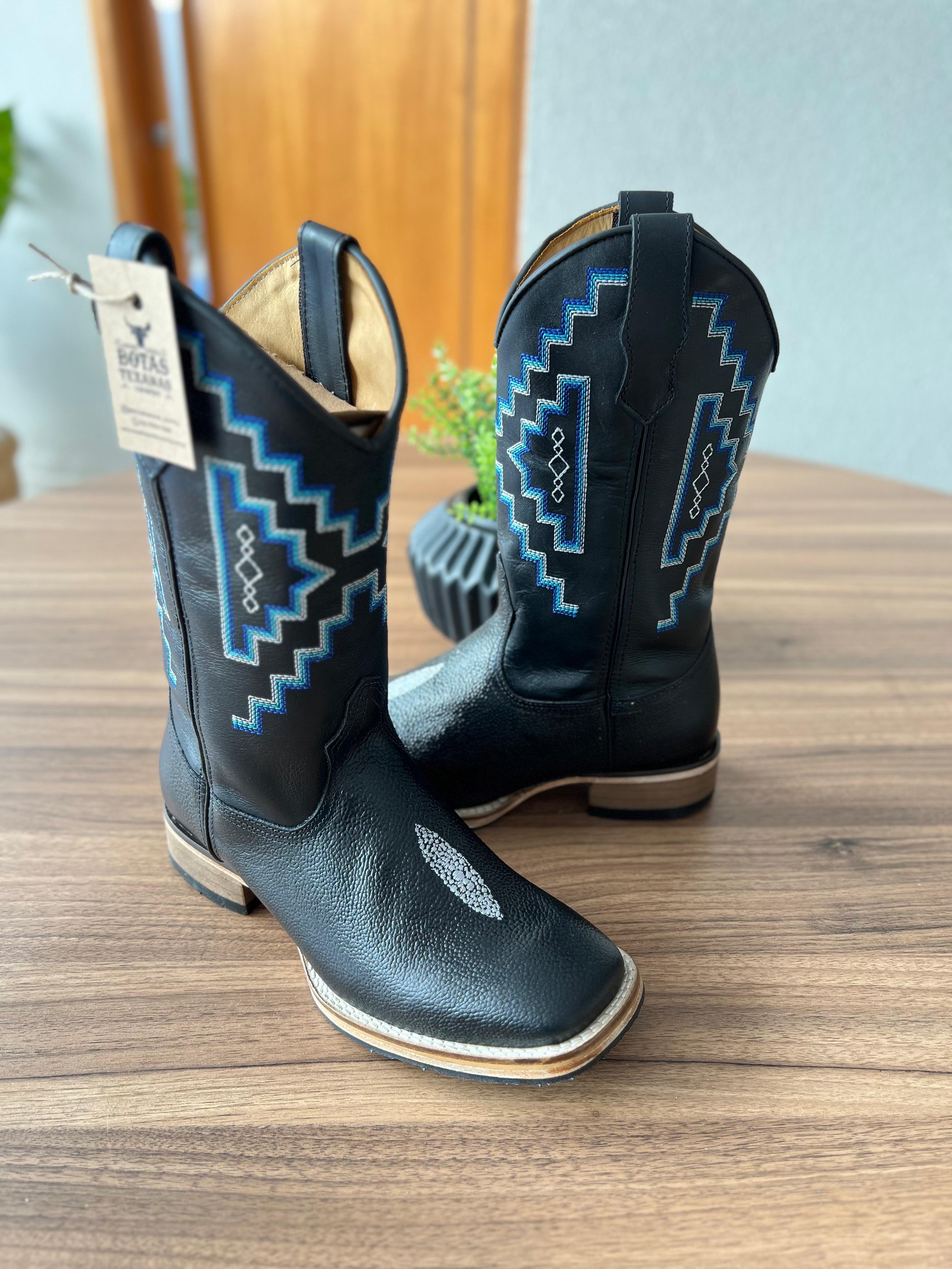 Black Bota Country Masculina Couro De Cobra Texana Masculina Bota