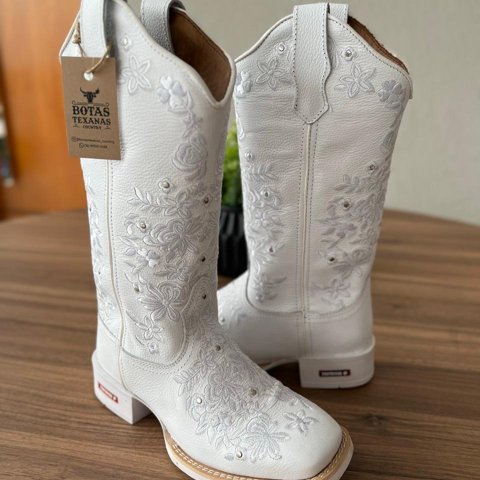 Texana Maitê - Couro Floater Branco/Bordado Florência Branco com metais