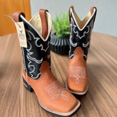 Texana André - Couro Látego Preto e Horse Telha/Bordado Ramos Branco