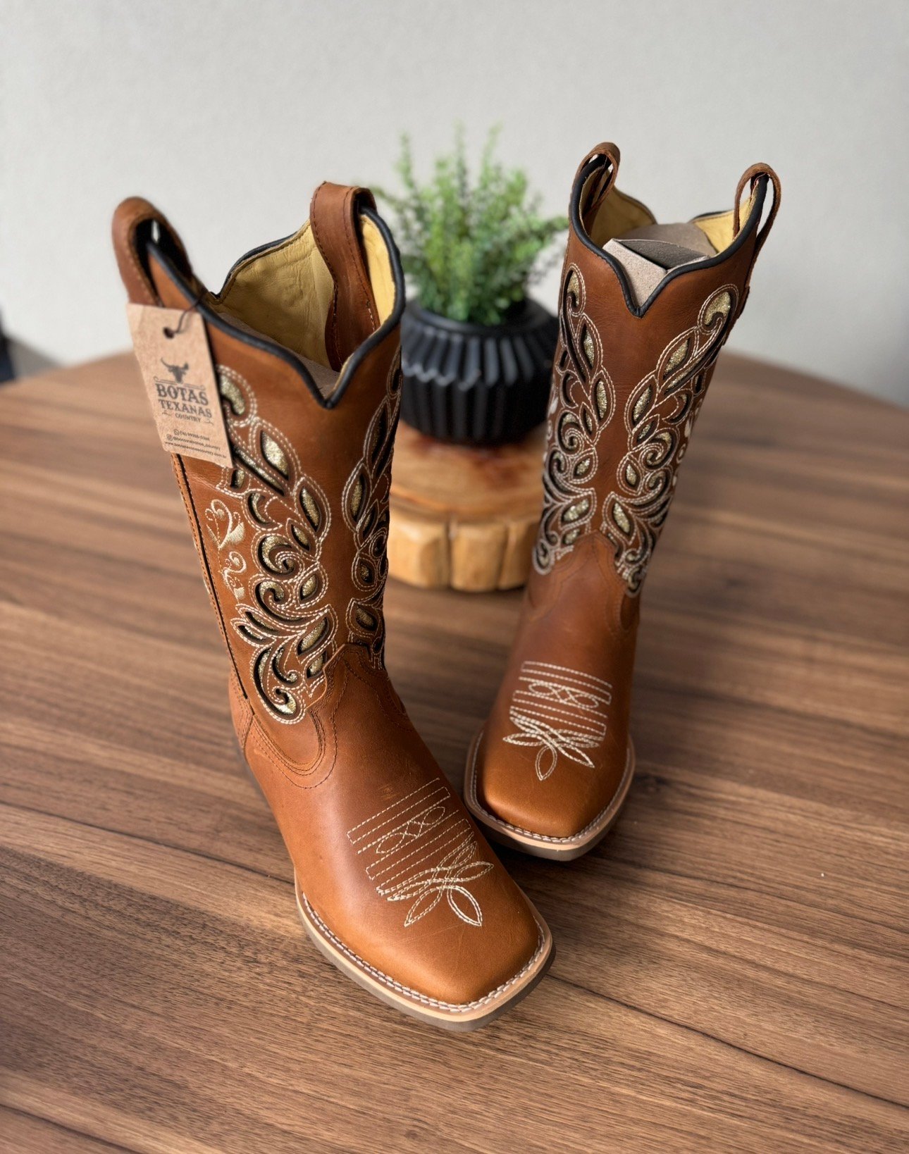 Texana Safira - Couro Fóssil Havana/Laser Glitter Dourado