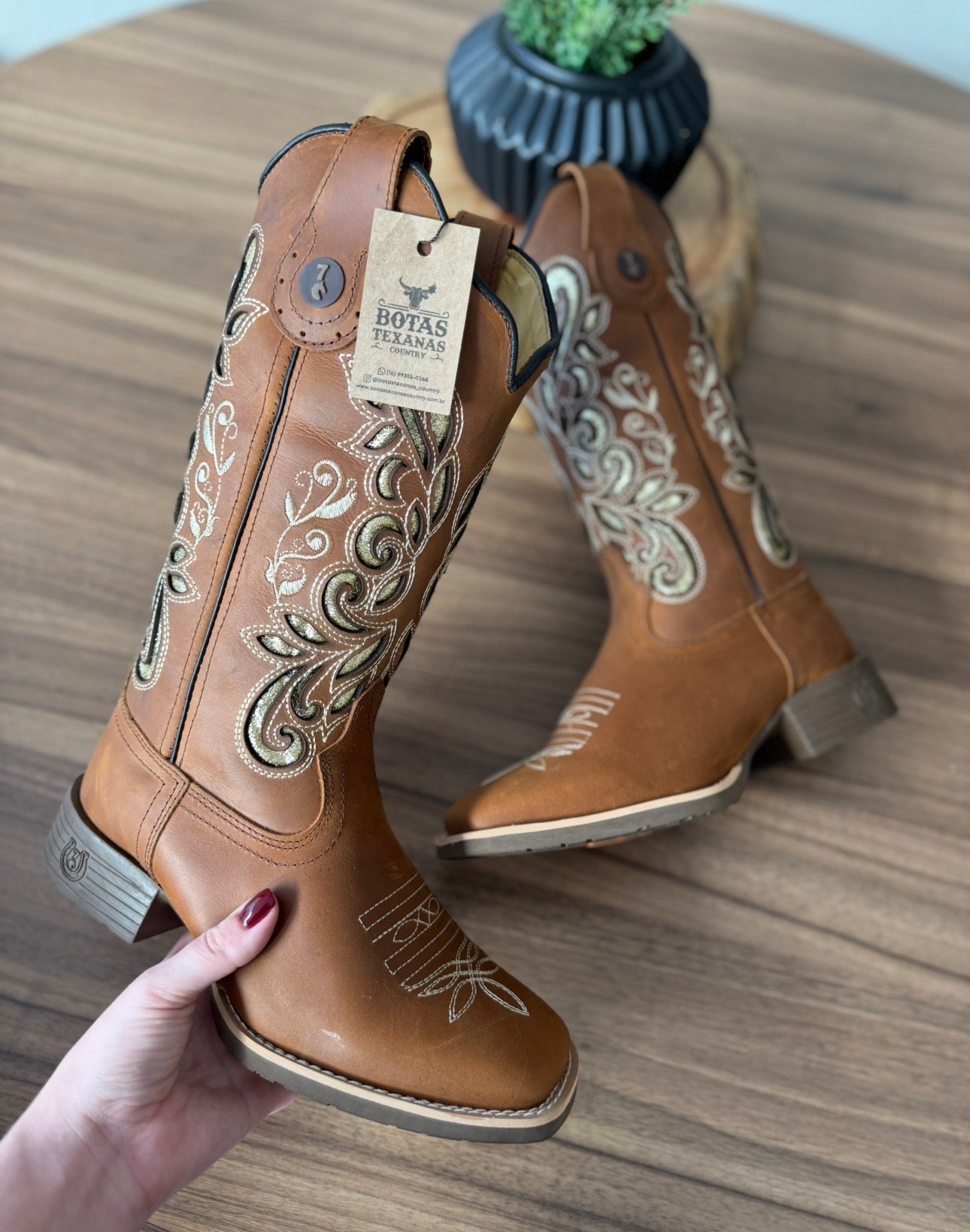 Texana Safira - Couro Fóssil Havana/Laser Glitter Dourado
