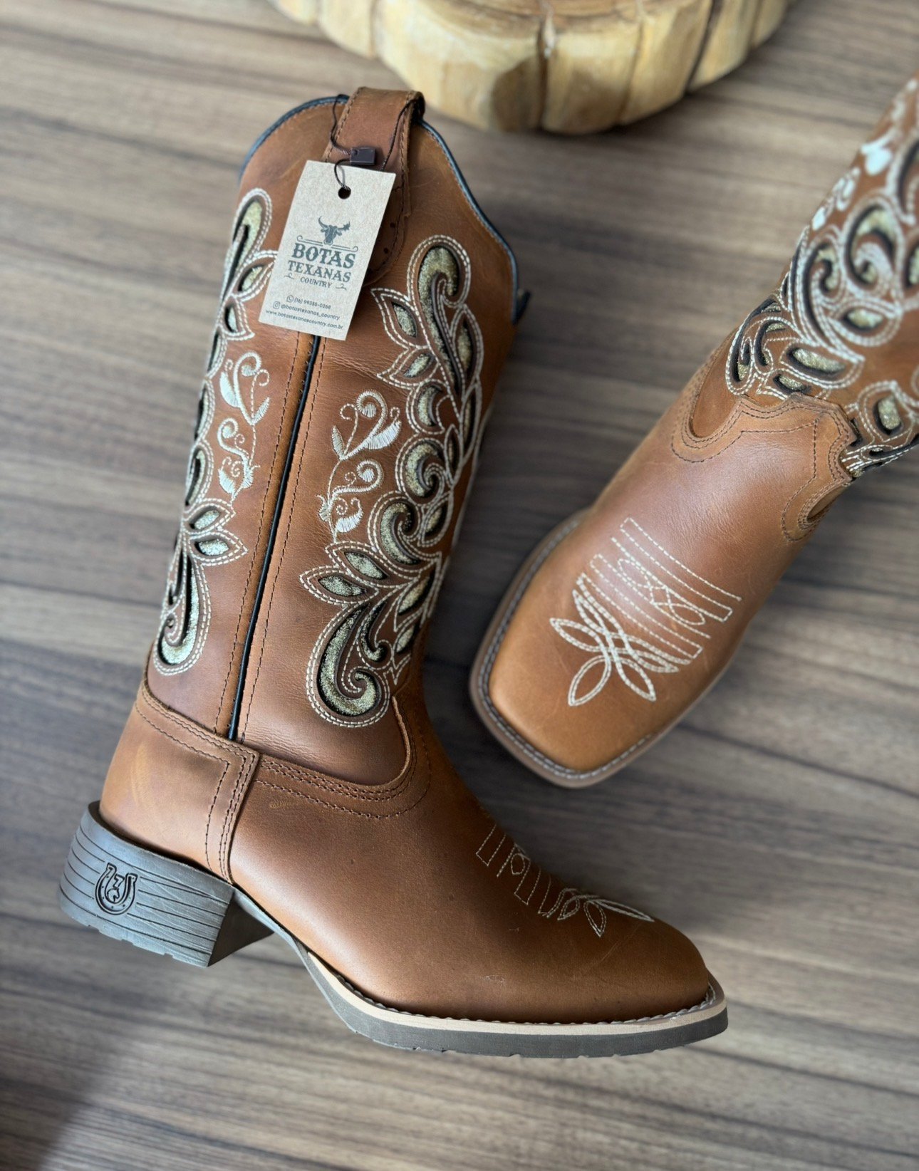 Texana Safira - Couro Fóssil Havana/Laser Glitter Dourado