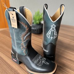 Texana Marcos - Couro Azul Petróleo e Látego Preto/Bordado Padroeira