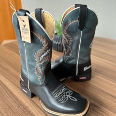 Texana Marcos - Couro Azul Petróleo e Látego Preto/Bordado Padroeira