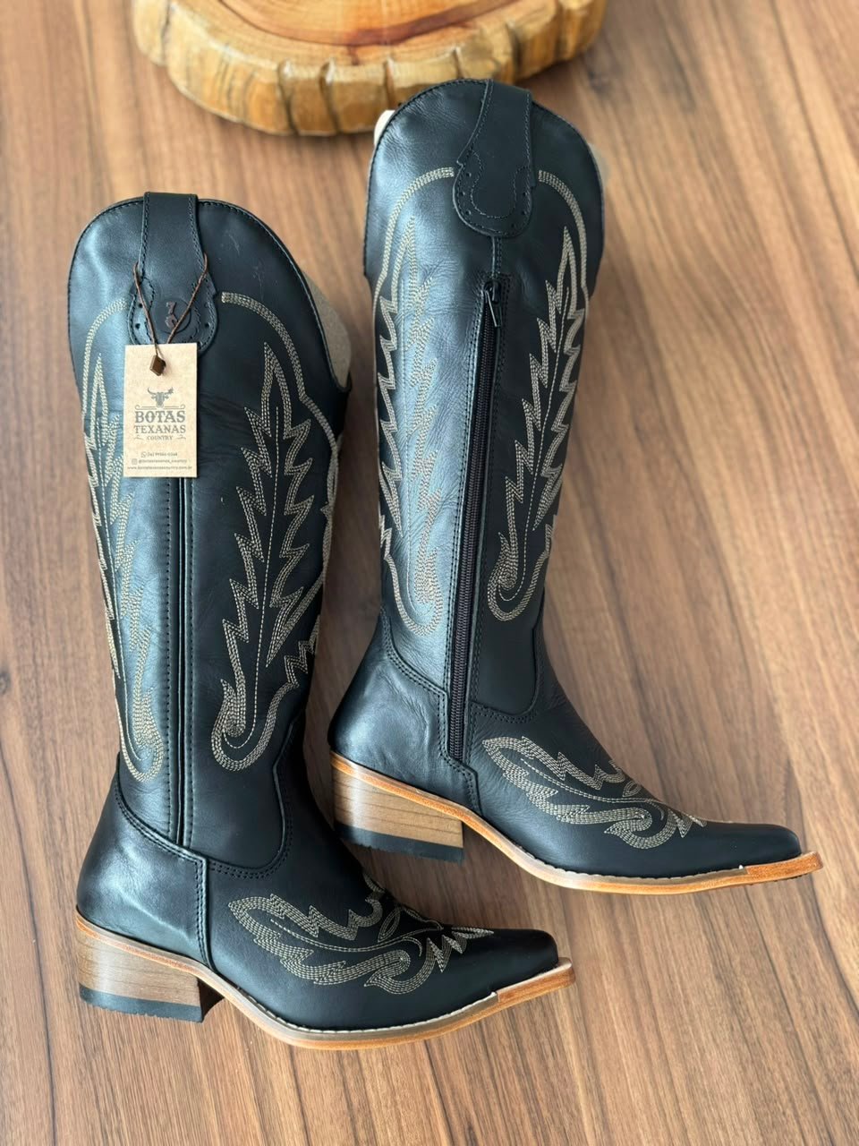 Texana West (Over) - Látego Preto/Bordado Ramos Bege