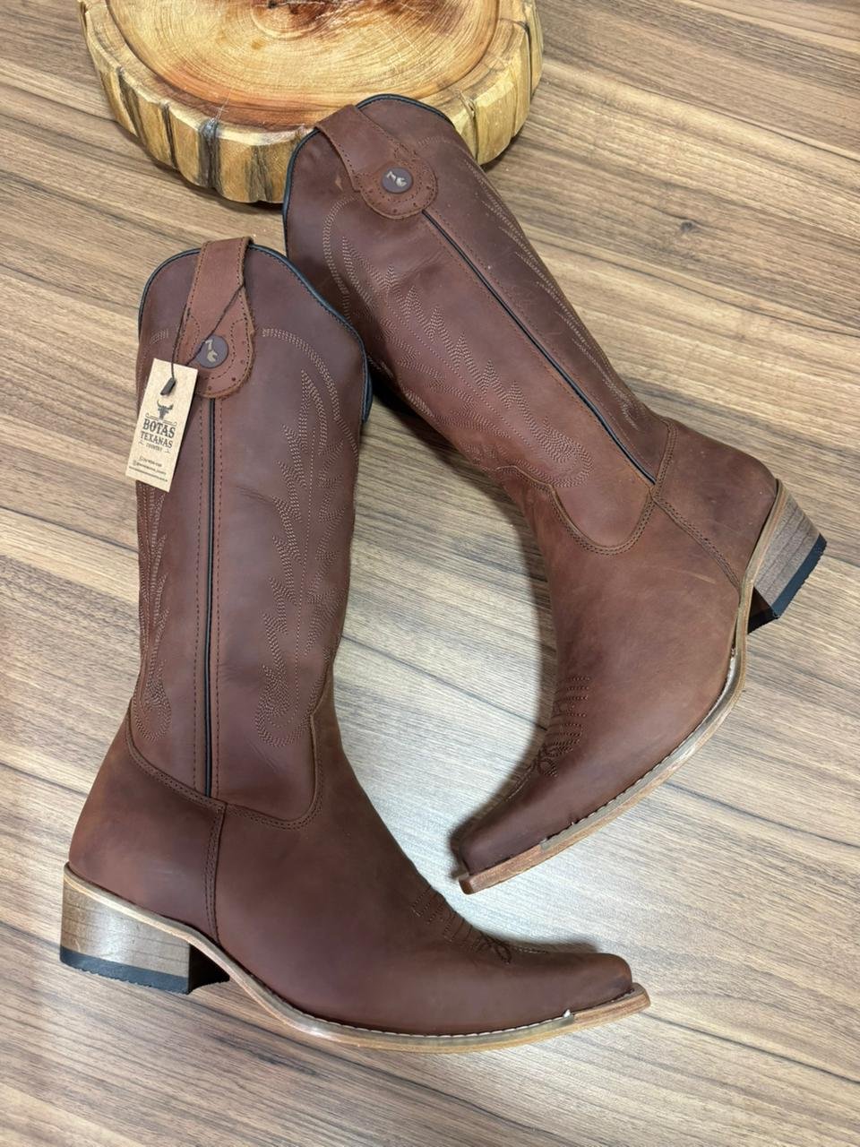 Texana West (Perfilado) - Couro Horse Nescau/Bordado Ramos Marrom
