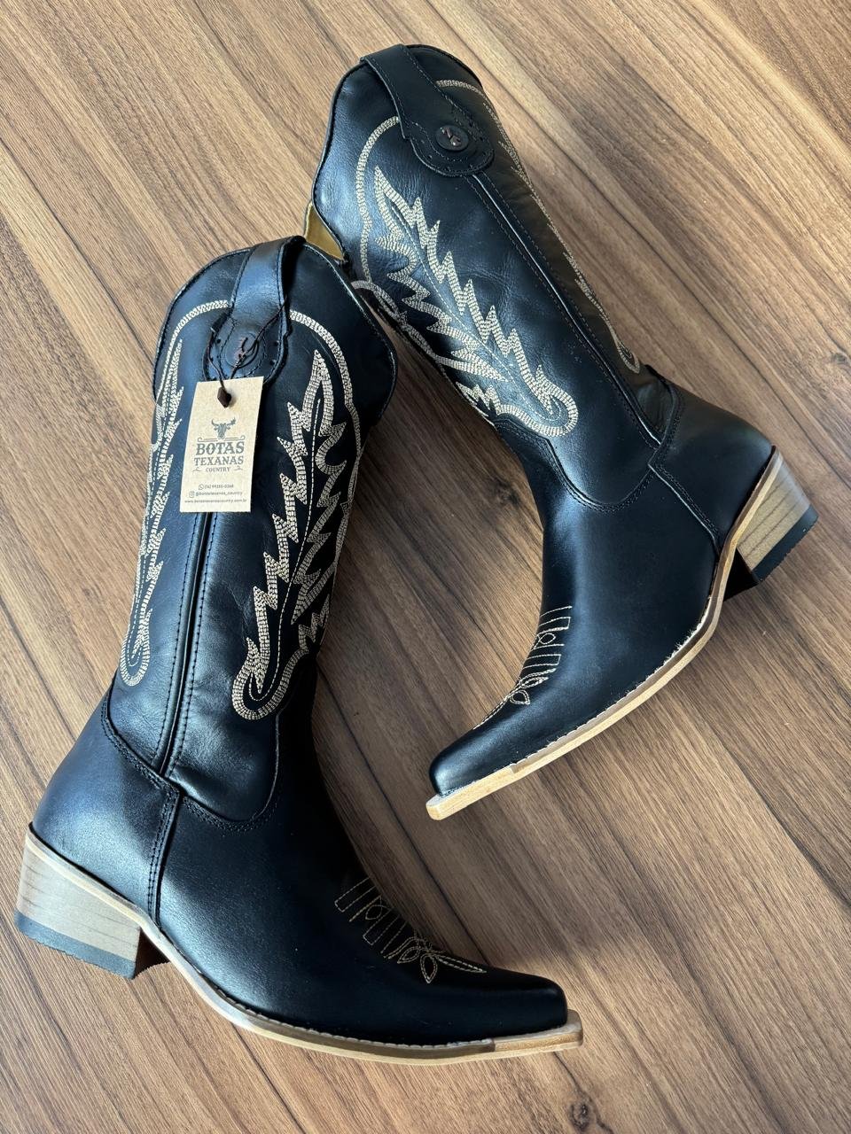 Texana West (Perfilado) - Couro Latego Preto/Ramos Bege